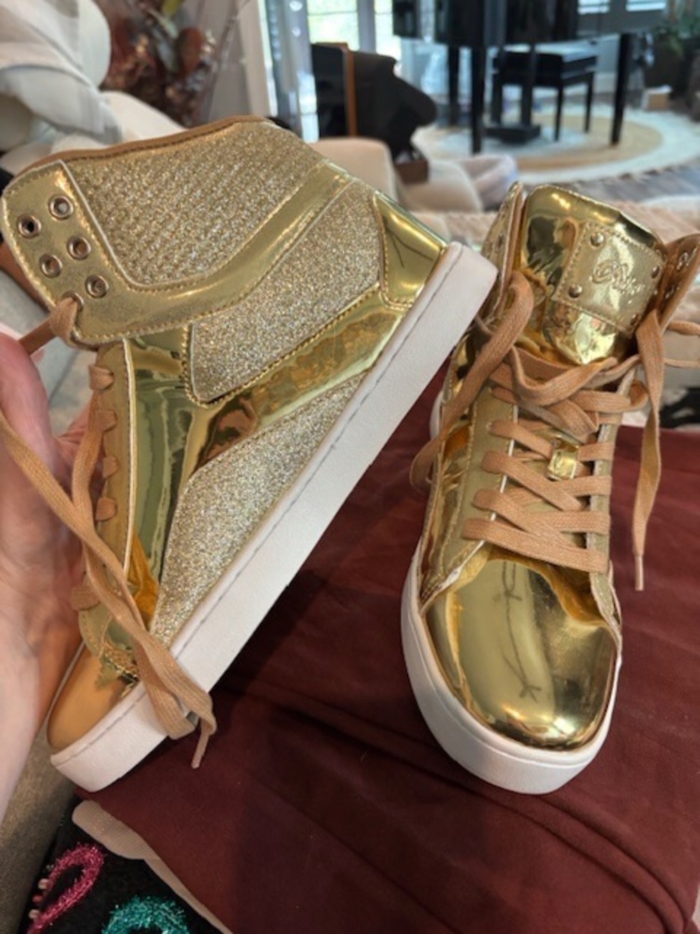 Gold High-Top Women's Sneakers - Metallic Lace-Up Fashion Shoes